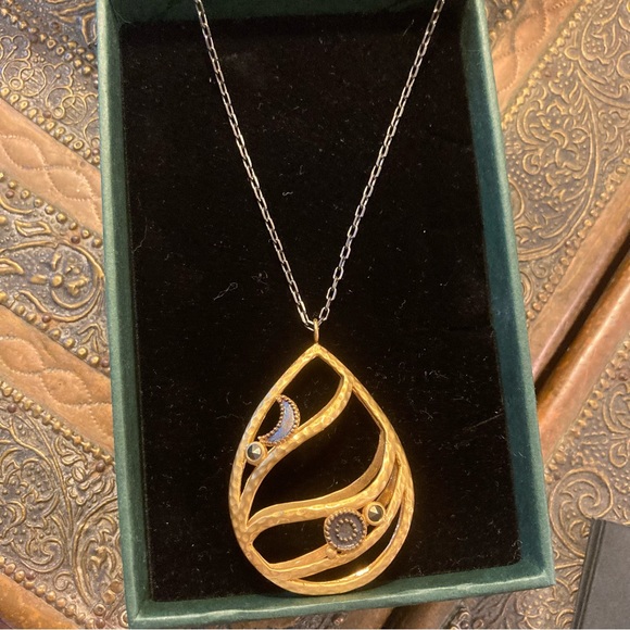 NWT Satya Necklace sun and moon amulet long gold tone large pendant statement - Picture 9 of 12